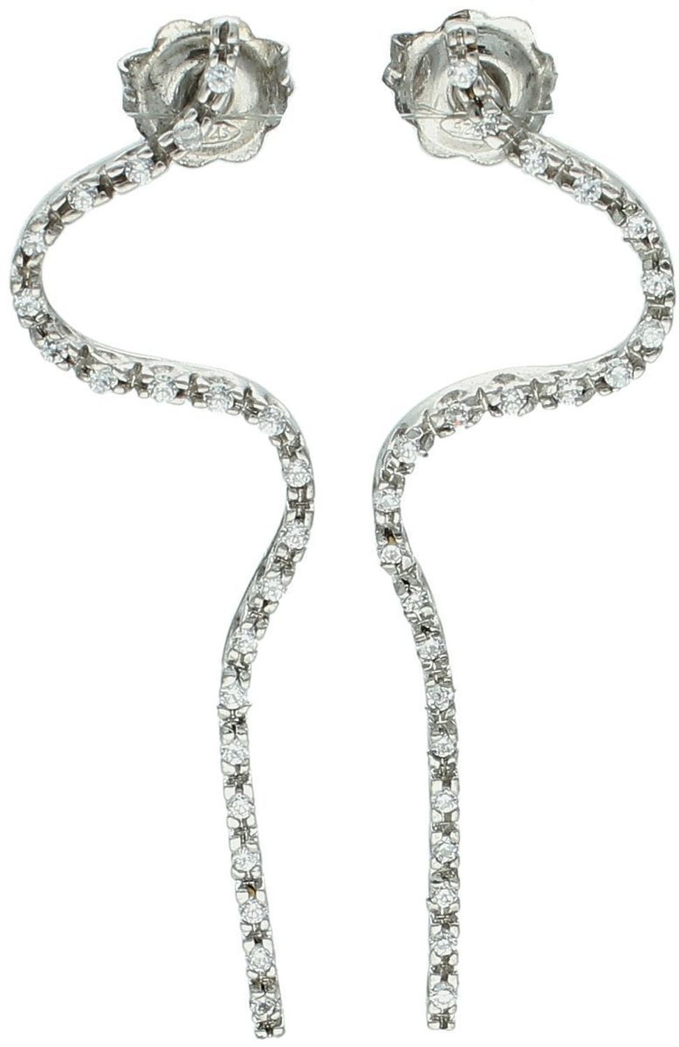 Kolczyki damskie srebrne próba 925, długie sztywne fale zdobione cyrkoniami KM 1846.jpg